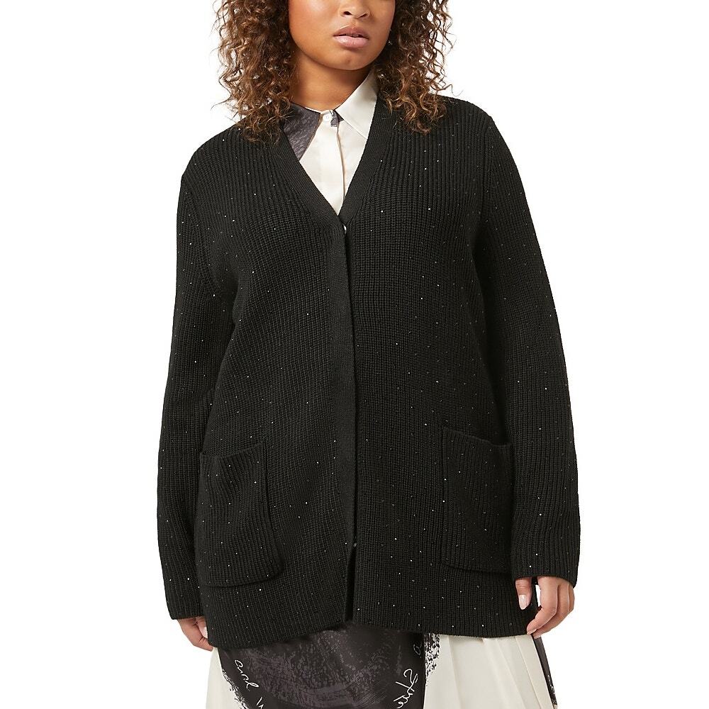 NWT Marina Rinaldi Sequin Embellished V-neck Knit Cardigan Black Plus XL/US20-22